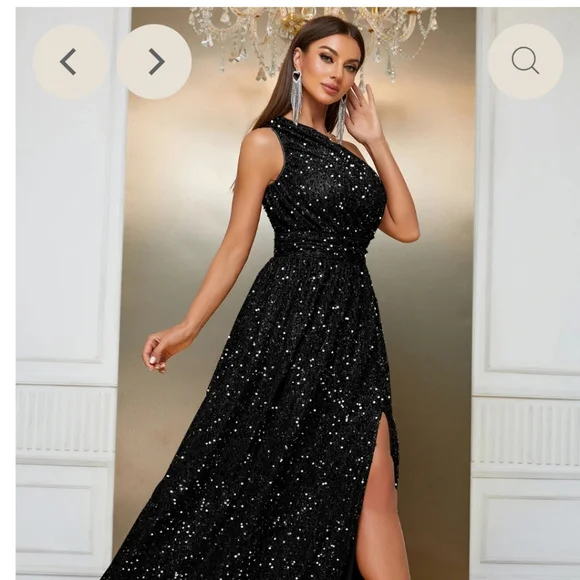 Black one shoulder Seguin Gown - Picture 6 of 15